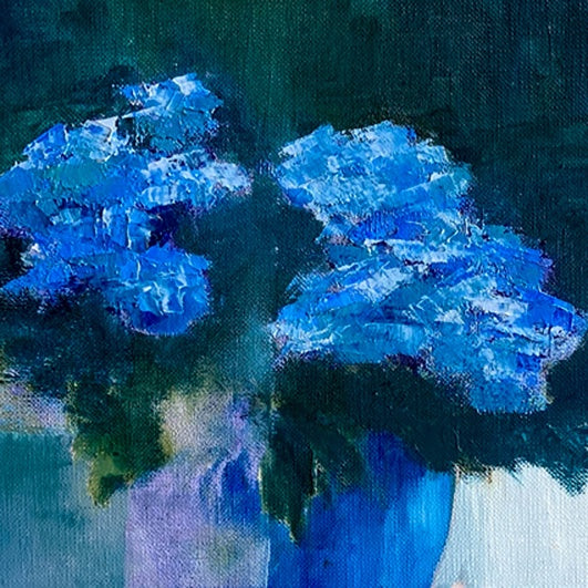 Blue Hydrangeas on Dark