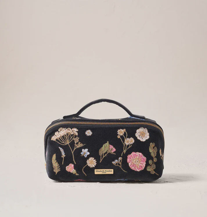 Pressed Flower Open Flat Makeup Bag - Charcoal