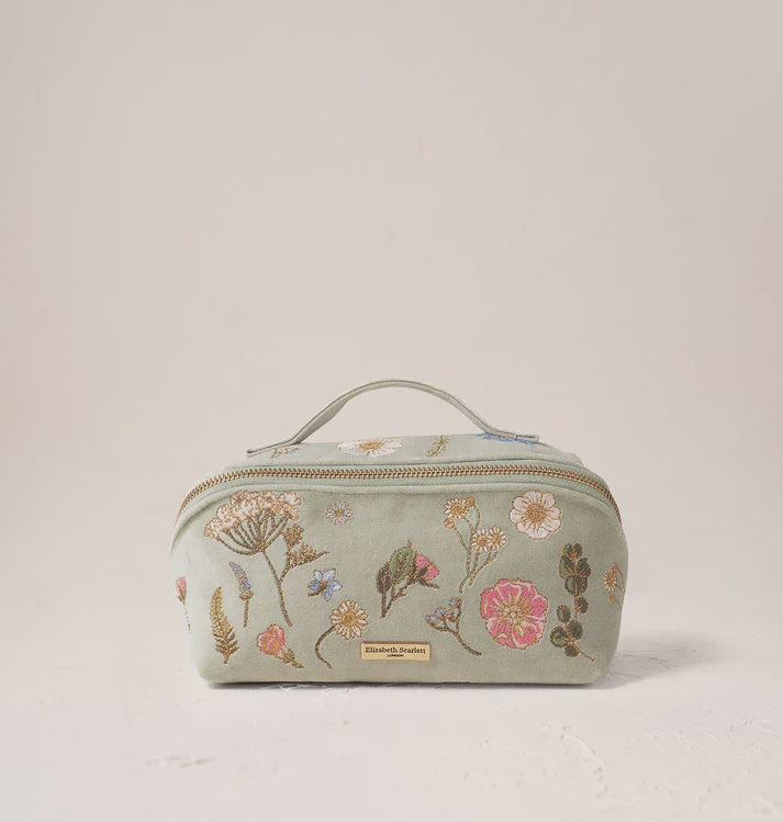 Pressed Flower Open Flat Makeup Bag - Sage
