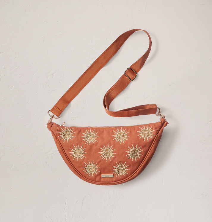 Sun Goddess Canvas Cross-body Sling Bag - Rust