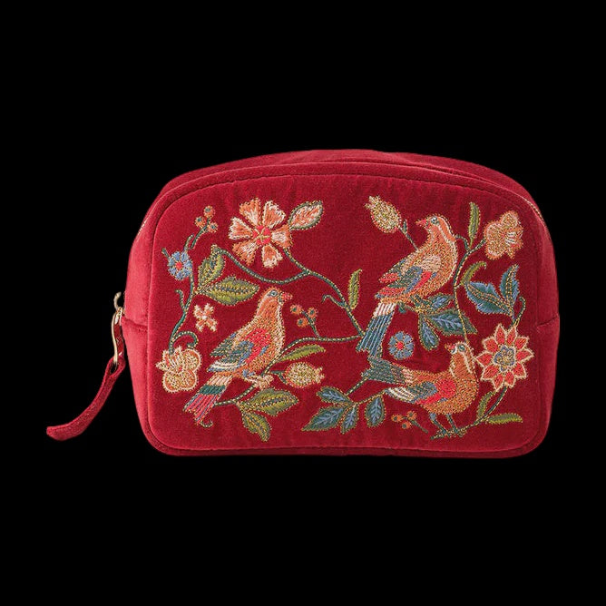 Botanical Birds Makeup Bag - Rouge