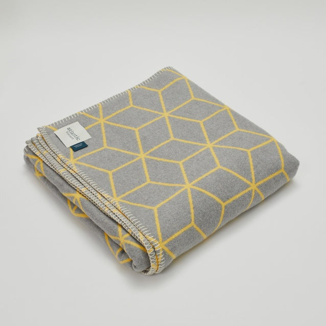 Grey and Yellow Geometric Recycled Cotton Blanket