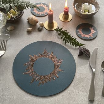 Leather Circular Place Mat With Dried Floral Design